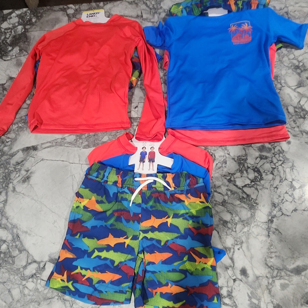 Lands' End Kids Swim Rashguards Set - Red and Blue
